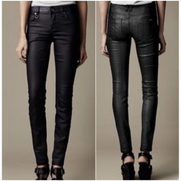 Burberry Brit Westbourne Black Waxed Stretch Skinny Ankle Pants Women Sz 27 #440 - Picture 1 of 13
